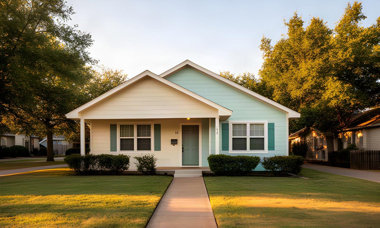 Clean local home exterior on a quiet Bartlesville street in morning light