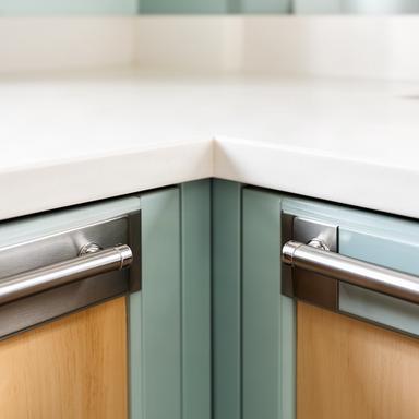 Clean kitchen counters and cabinet edges after a deep cleaning