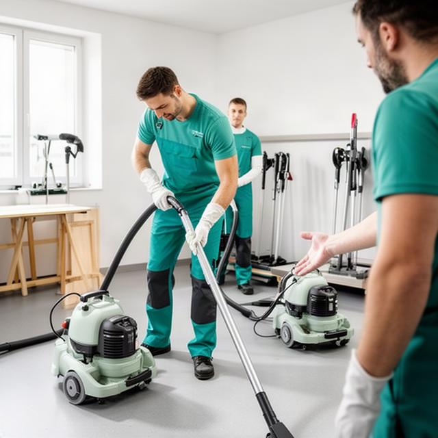Cleaning team member learning safe equipment handling during an indoor training session